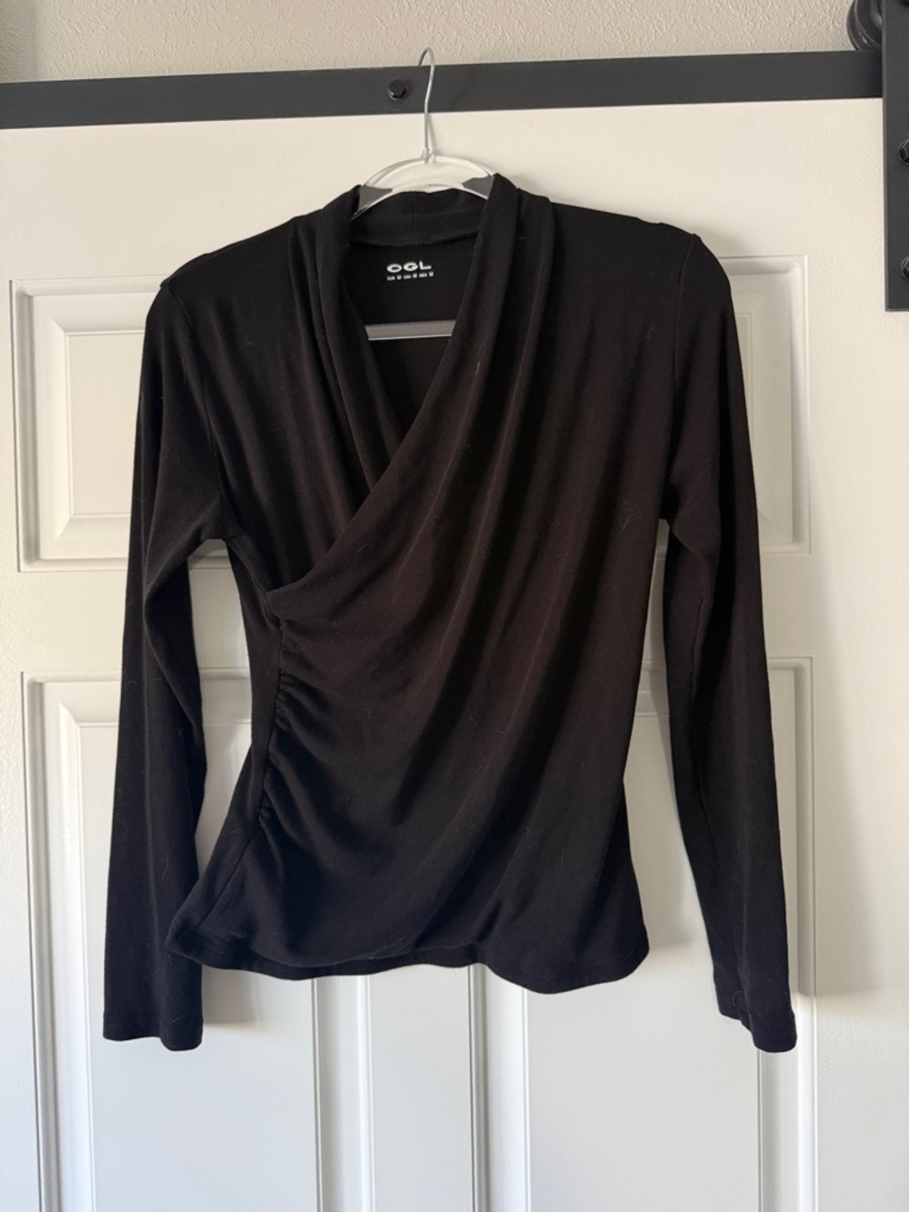 OGL Black Draped Surplice Long Sleeve Top